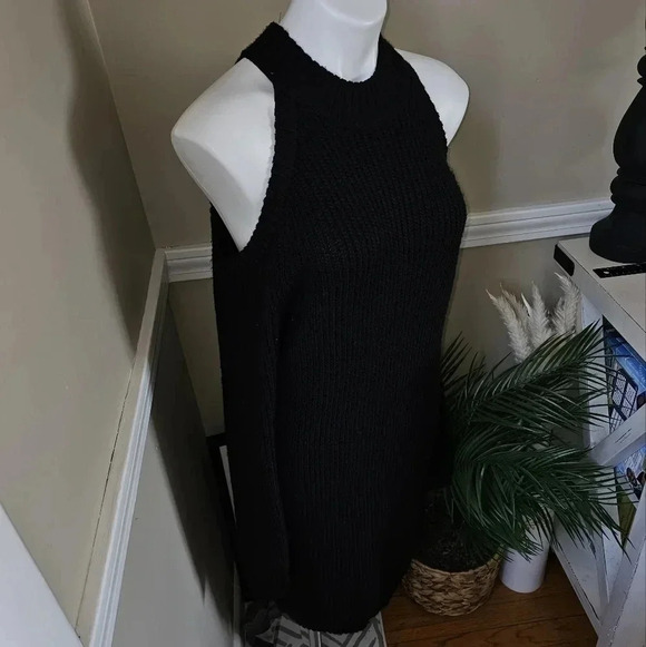 TAHARI Long Sleeve Sweater Dress Open Shoulder Black - Picture 3 of 8